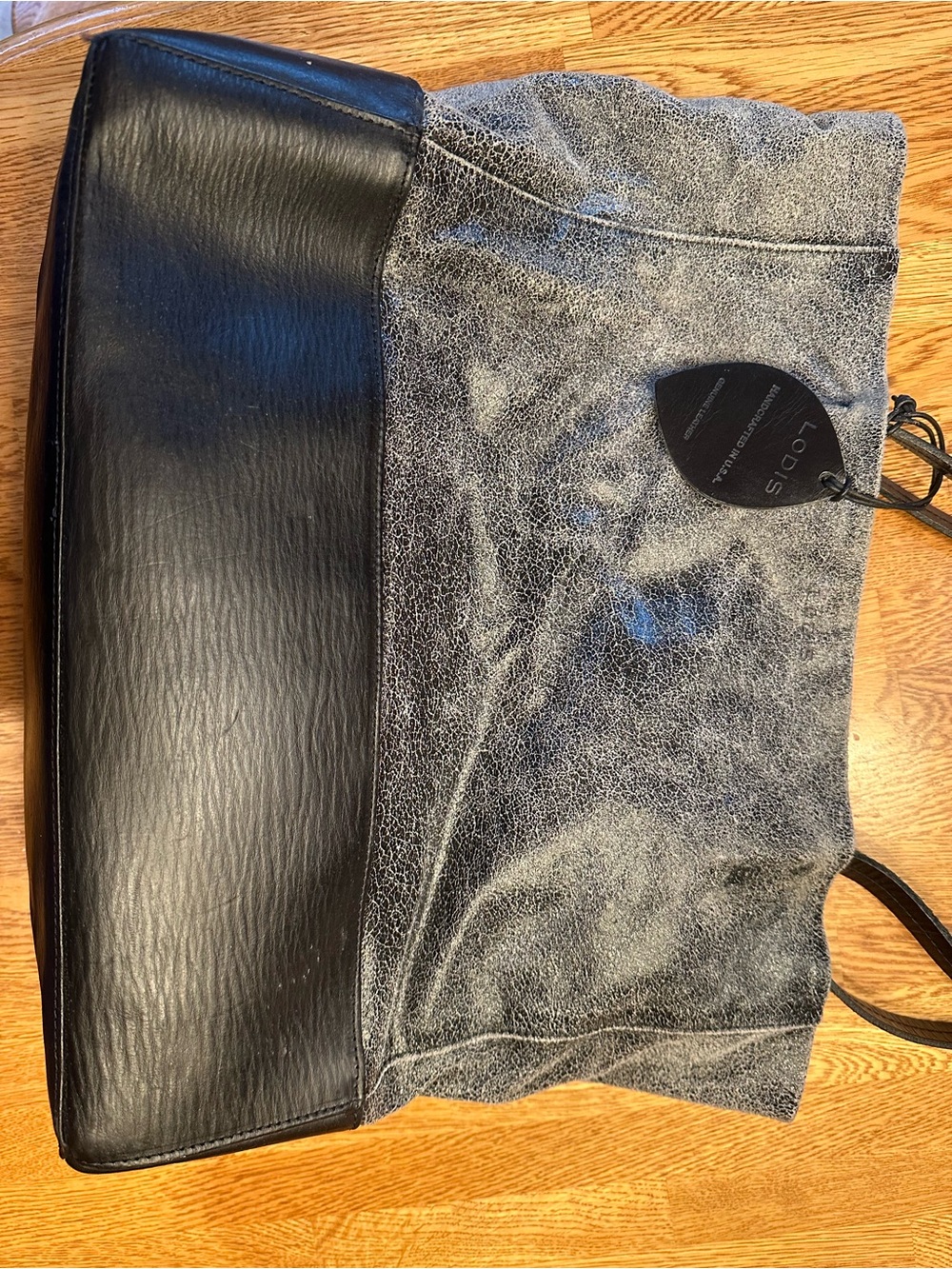 Lodis Two-Tone Black and Gray Leather Tote